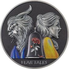 2022 Palau Fear Tales Beauty and the Beast 2 oz Silver Antiqued Coin Minted 500 picture