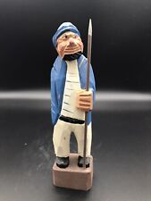 Vintage Folk Art Wooden Ship Mate Figurine 8” With Blue Scarf And Coat picture