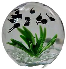 Vintage Art Glass Aquarium Paperweight Sting Rays Green Seaweed  White Coral 3”  picture