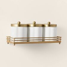 Milk Glass Bath Canister Set White/Brass with Wall-Mounting Kit - Hearth & Hand picture