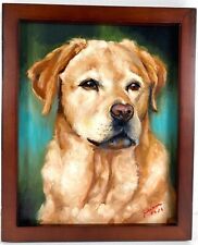 GOLDEN LAB DOG PORTRAIT ~ REALISTIC OIL PAINTING ~ SIGNED ~ 8