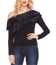 Vince Camuto Womens Tiered Ruffle One Shoulder Blouse, Black, X-Small picture