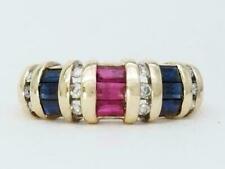 3CT Baguette Cut Ruby,Diamond & Sapphire Fancy Band Ring Gift 14K Yellow Gold FN picture