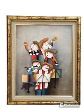 J. Roybal Original Painting On Canvas 5 Child Musicians Signed W/ Certificate picture