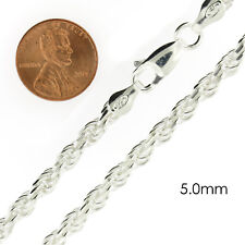 Real Solid Sterling Silver Diamond Cut Rope Chain Mens Boys Bracelet or Necklace picture