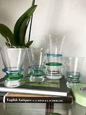 Set of 3 Miller Rogaska Crystal Glasses & Carafe Applied Blue and Green Spirals picture
