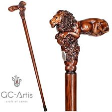 Lion King Wooden Walking Cane Stick gift for him her men women hand carved  picture