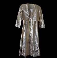 Vtg 60s 2-Pc Evening Gown & Bolero Jacket Set Size M Metallic Gold Paisley picture