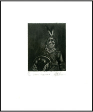 NATIVE AMERICAN INDIAN PORTRAIT Original MEZZOTINT Signed. LISTED ARTIST picture