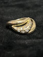 Vintage 14k Yellow Gold Unique Brutalist Style Bezel Set Diamond Ring Size 4  picture