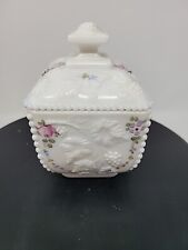 Vintage Westmoreland Milk Glass Hand Painted Candy Dish Lidded Grape Vine Marked picture