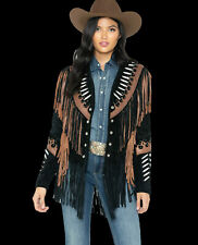 Women’s Native Western Cowgirl Style Suede Leather Jacket coat with Fringes picture