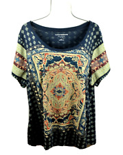 Lucky Brand Women'sT-shirt 2X Green Blue Persian Print Top Pullover NWT picture