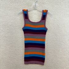 70s 80s Vintage Tank Top 38 L Large Womens Colorful Striped Rib Knit picture