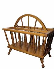 Vintage Mid Century Rustic Colonial Windsor Wood Spindle Magazine Rack picture