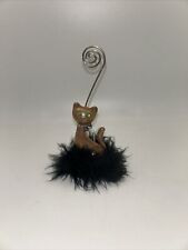 Vintage Bling Cat Sitting In Black Feathers Photo holder 5” Weighted picture