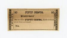 1800's 50c Unknown Issuer - Brattleboro', VERMONT Merchant Scrip AU picture