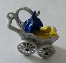 Vintage Metal Baby Carriage Mini Stroller Pram White & Blue Detachable Umbrella  picture