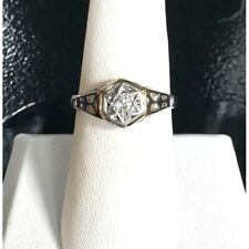 VINTAGE 14K WHITE GOLD AND DIAMOND MOGEN DAVID  RING SIZE 7.5 SKY picture