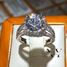 3.00 CT Round Cut Moissanite Three Shank Engagement Ring Solid 14K White Gold picture
