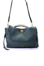 Mulberry Womens Pebbled Leather Braided Top Handle Iris Handbag Dark Green Gold picture