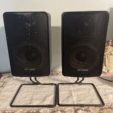 Pair Of Vintage OPTIMUS PRO 77 Speakers (40-2057)  Black Heavy Metal EUC W/stand picture