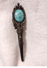 Vintage Miracle Scottish Celtic Engraved Kilt Pin Brooch Blue Stone Hallmarked picture