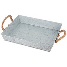 Benzara Mix Media Galvanized Tray With Rope Handles picture