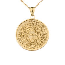 Solid 10k Yellow Gold The Lord's Prayer Medallion Pendant Necklace picture
