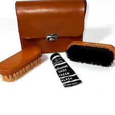 Vintage Artamount Leather Shoe Shine Kit w/2 Natural Hair Brushes 1940's England picture