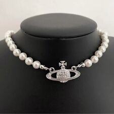 Authentic Vivienne Westwood Silver White Pearl Necklace Choker Chain picture