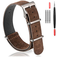 Suede Leather Watch Band, Zulu Style One-Piece Military Watch Strap Vintage Tone picture