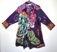 SOFT SURROUNDINGS Blouse Womens Top Floral 3/4 Sleeve 100% Cotton Purple size L picture