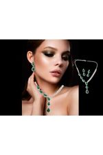 Silver Emerald Green Tear Necklace Set picture
