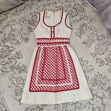 Vintage 1960's Dress Red White Faux Apron Ricrac Plaid Folk Cottagecore  picture
