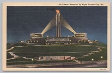 Linen~Liberty WWI Memorial At Night~Kansas City Missouri~Vintage Postcard picture