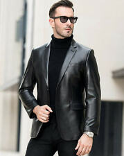 NEW Men's Genuine Lambskin Leather Blazer Jacket Two Button Black Slim fit Coat picture