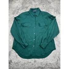 Vintage Breeches Shirt Womans 10 Green Rayon Safari Long Sleeve Button Up Blouse picture