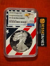 2018 W PROOF SILVER EAGLE NGC PF70 ULTRA CAMEO CONGRATULATIONS SET FLAG CORE picture
