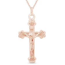 Cross Crucifix Cross Catholic Necklace 14K Rose Gold Plated Sterling 18