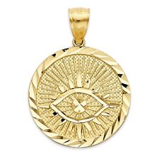 Solid Gold Evil Eye Pendant in 10k or 14k - Protection Talisman Medal picture