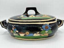 Vintage 1930s Black Mexican Tlaquepaque  Pottery Hand-Painted Casserole Marked picture
