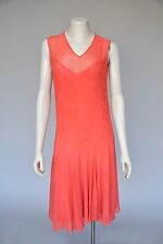 Antique VTG 1920s 20s Tangerine Orange Silk Drop Waisted Sleeveless Dress XS/S picture