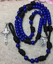 Paracord Rosary - Blue Beads Catholic Rosary- St. Michael Medal-Handmade In USA picture