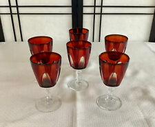 Set of 6 Vintage Cranberry Red Drinking Goblets; Midcentury Stemmed Wine Glasses picture