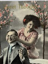 Antique 1915 Ephemera Valentine Postcard WWI Era Lovers Forget-Me-Nots Lovers picture