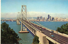 San Francisco CA, Oakland Bay Bridge, Old Cars, City Skyline, Vintage Postcard picture