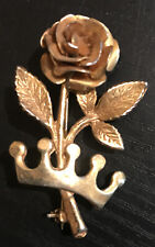 Vintage Gold Tone Rose Crown Brooch Pin picture