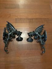 Antique Vintage Pair Of Gargoyles Dragon Gothic Wall Sconces Large Dungeon  picture