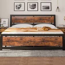 Codesfir King Size Bed Frame Platform Metal Bed Frame Industrial Wood Headboard picture